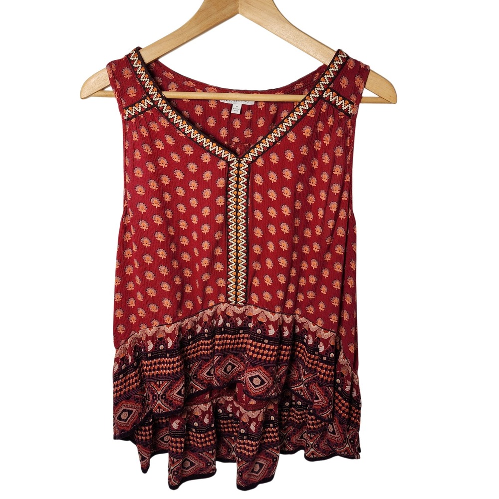 Patrons of Peace Red Floral V Neck Sleeveless Peasant Top Size Medium